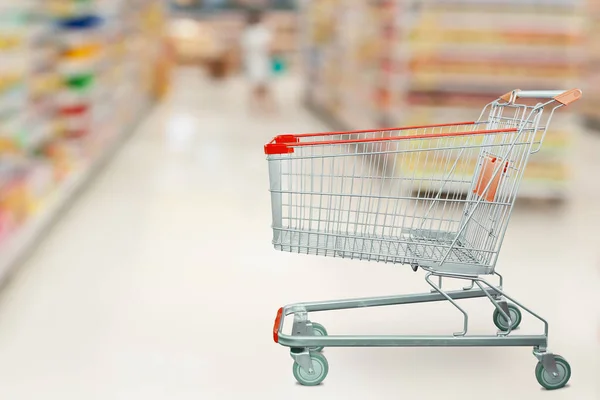 Allée Supermarché Avec Panier Vide Épicerie Concept Commerce Détail — Photo