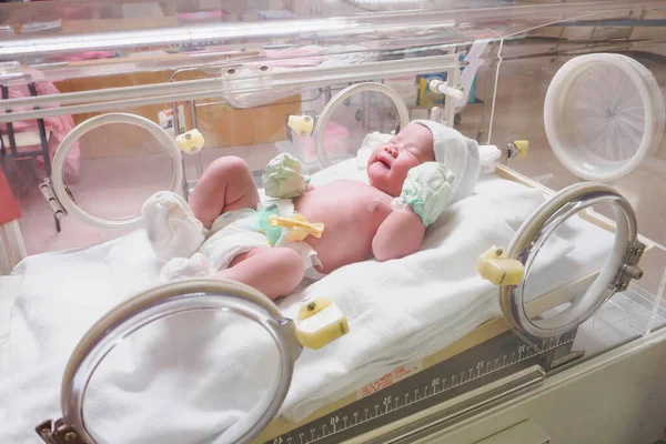 Nouveau Bébé Dormir Dans Incubateur Hôpital — Photo