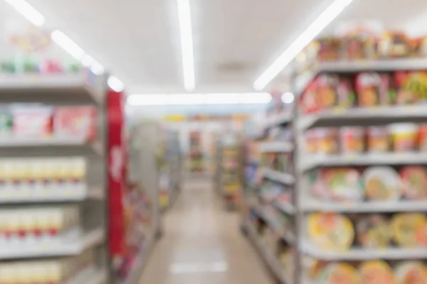 Astratto Sfocatura Supermercato Minimarket Corridoio Scaffali Prodotto Interno Sfondo Sfocato — Foto Stock