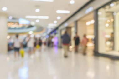 Soyut bulanık, modern alışveriş merkezi içi odaklanmış arka plan