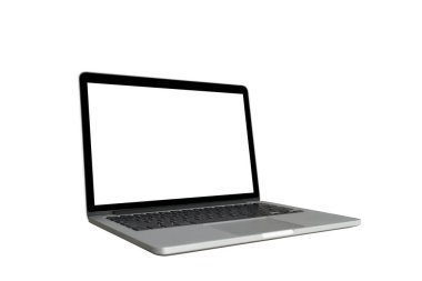 Boş ekranlı dizüstü bilgisayar beyaz arkaplanda izole edildi