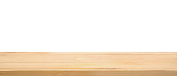 Prázdné Dřevo Stůl Top Izolované Bílém Pozadí — Stock fotografie