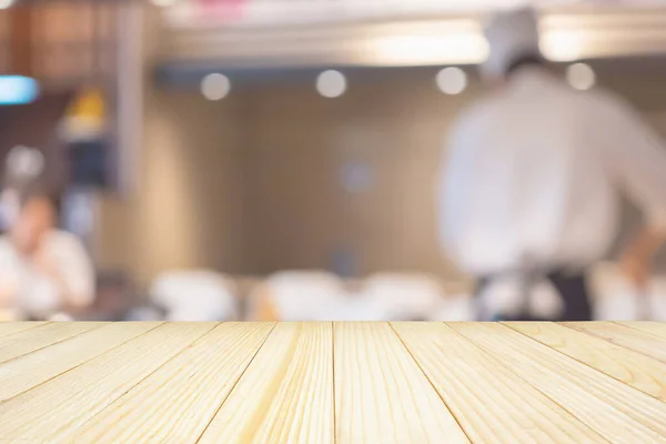 Piano Legno Vuoto Con Cucina Chef Cucina Ristorante Astratto Sfocato — Foto Stock