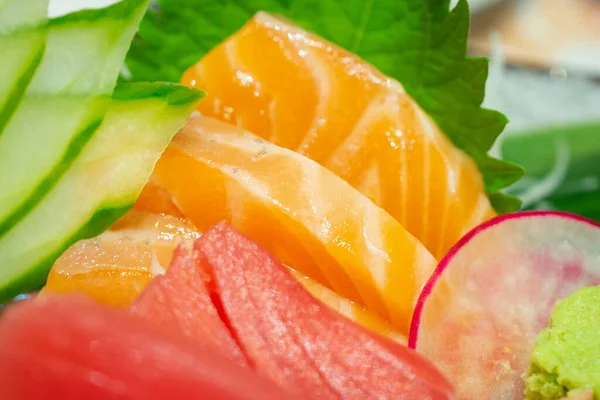 Rebanada Salmón Sashimi Set Comida Japonesa —  Fotos de Stock