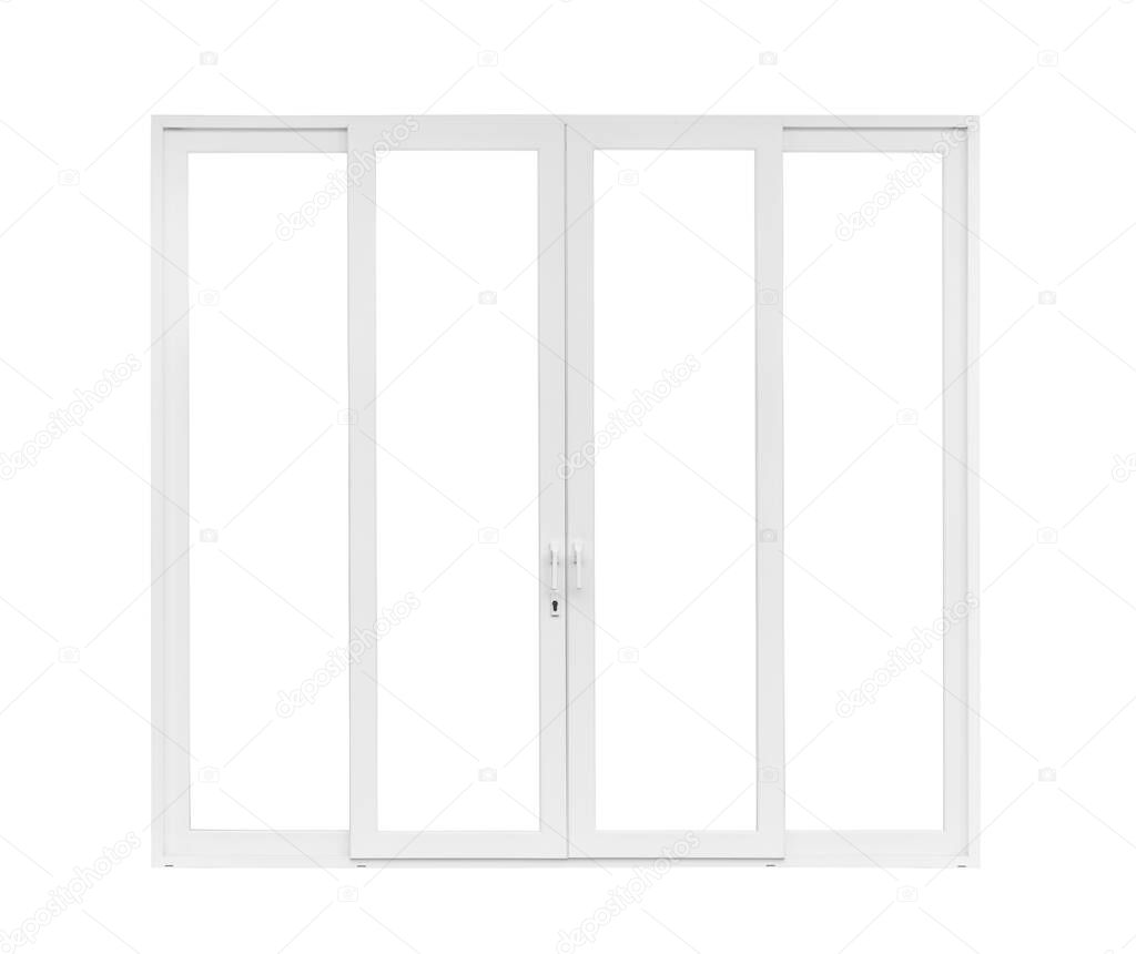 Real modern house door window frame isolated on white background
