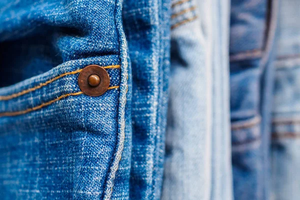Denim Bleu Jeans Pile Texture Fond Gros Plan — Photo