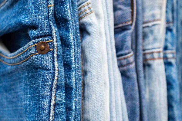 Denim Bleu Jeans Pile Texture Fond Gros Plan — Photo