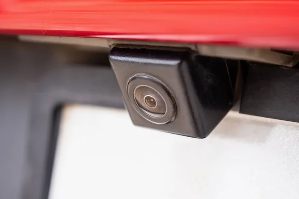 Камера Заднього Виду Червоного Автомобіля Крупним Планом Допомоги Паркуванні — стокове фото