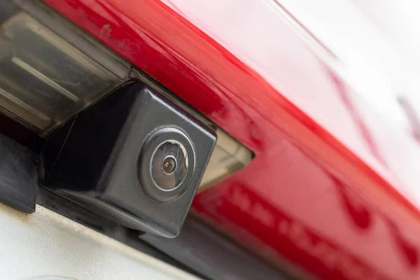 Камера Заднього Виду Червоного Автомобіля Крупним Планом Допомоги Паркуванні — стокове фото