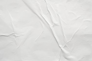 Boş beyaz buruşmuş ve buruşmuş kağıt poster dokusu arka planı
