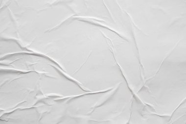 Boş beyaz buruşmuş ve buruşmuş kağıt poster dokusu arka planı