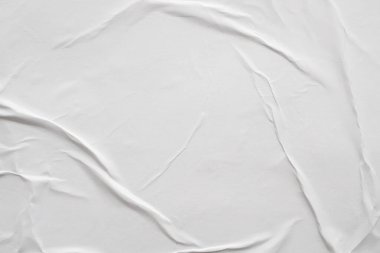 Boş beyaz buruşmuş ve buruşmuş kağıt poster dokusu arka planı