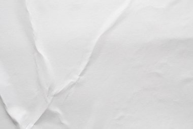 Boş beyaz buruşmuş ve buruşmuş kağıt poster dokusu arka planı