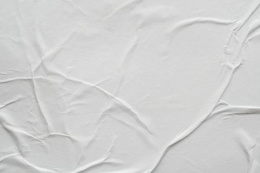 Boş beyaz buruşmuş ve buruşmuş kağıt poster dokusu arka planı