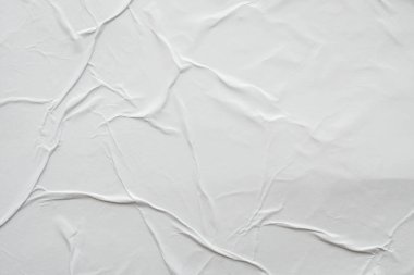 Boş beyaz buruşmuş ve buruşmuş kağıt poster dokusu arka planı