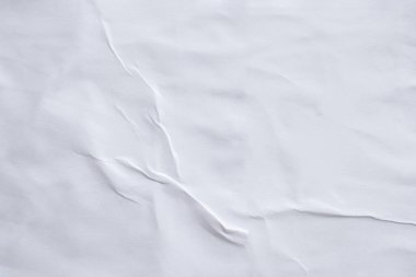 Boş beyaz buruşmuş ve buruşmuş kağıt poster dokusu arka planı