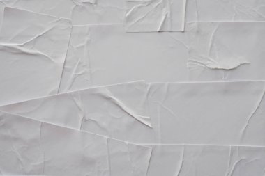 Boş beyaz buruşmuş ve buruşmuş kağıt poster dokusu arka planı