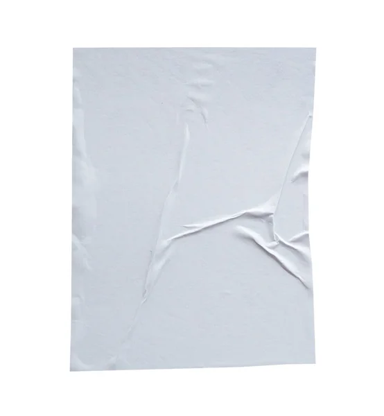 Branco Branco Amassado Vincado Textura Cartaz Papel Isolado Fundo Branco — Fotografia de Stock