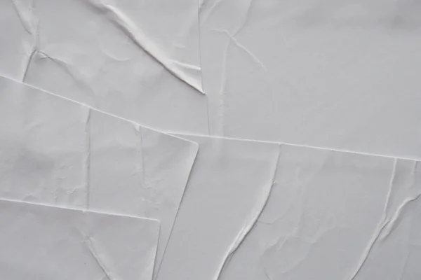 Üres Fehér Gyűrött Gyűrött Matrica Papír Poszter Textúra Háttér — Stock Fotó