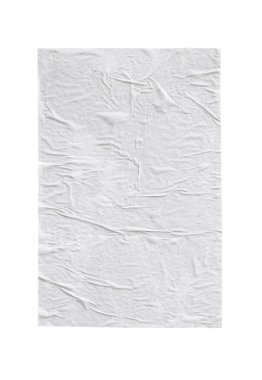 Boş beyaz buruşmuş ve buruşmuş kağıt poster dokusu beyaz arkaplanda izole edilmiş