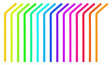 beyaz arkaplanda izole edilmiş renkli plastik saman seti