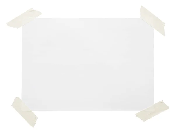 Carta Nota Bianca Con Nastro Adesivo Isolato Sfondo Bianco — Foto Stock