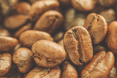 Kavrulmuş kahve çekirdekleri yakın plan.