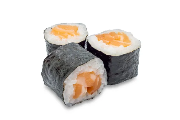 Japonês Salmão Maki Sushi Roll Isolado Fundo Branco Com Recorte — Fotografia de Stock