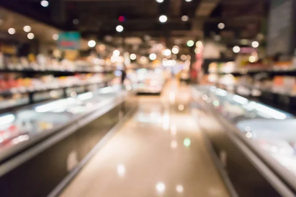 Résumé Supermarché Épicerie Réfrigérateur Fond Flou Déconcentré Avec Lumière Bokeh — Photo