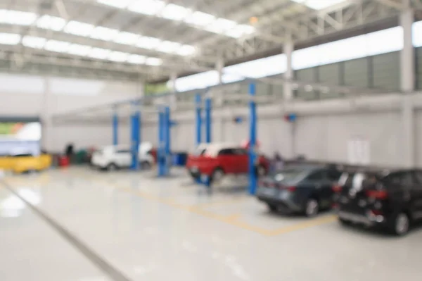 Centro Servicio Del Coche Con Auto Estación Reparación Luz Bokeh — Foto de Stock