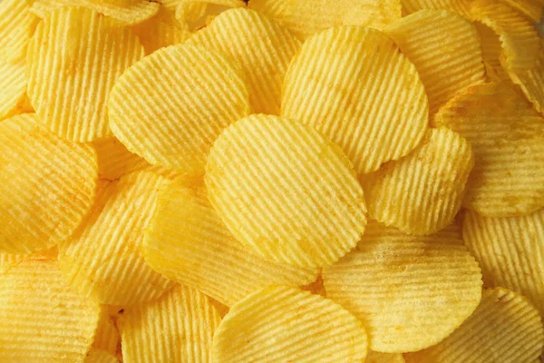 Krispiga Chips Mellanmål Konsistens Bakgrund Närbild Ovanifrån — Stockfoto