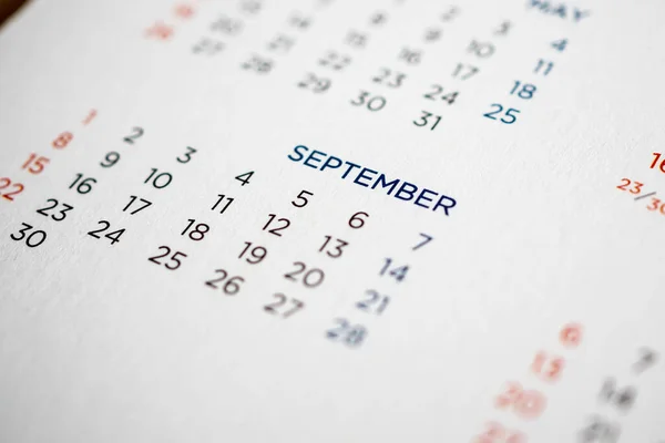 September Calendar Page Months Dates — Stock Photo, Image