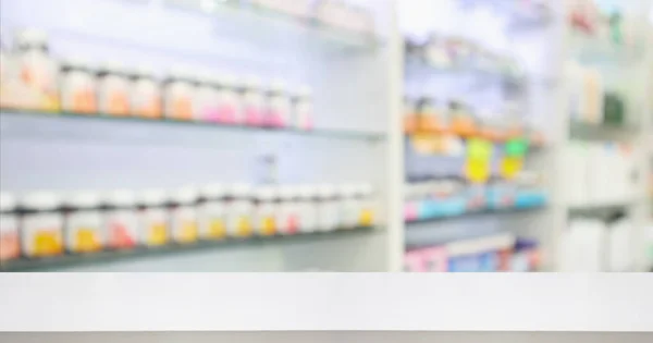 Gyógyszertár Gyógyszertár Pult Gyógyszerrel Vitamin Kiegészítés Polcokon Elmosódott Elvont Háttér — Stock Fotó