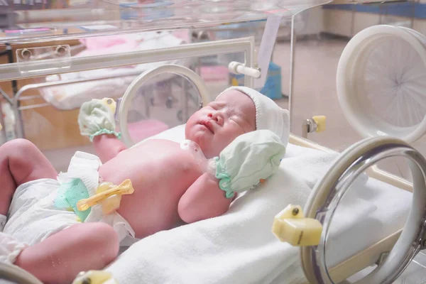 Nowo Narodzone Dziecko Śpi Inkubatorze Szpitalu — Zdjęcie stockowe