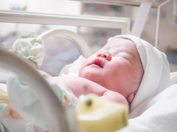 Newborn Baby Girl Incubator Hospital Post Delivery Room — Stock Photo, Image