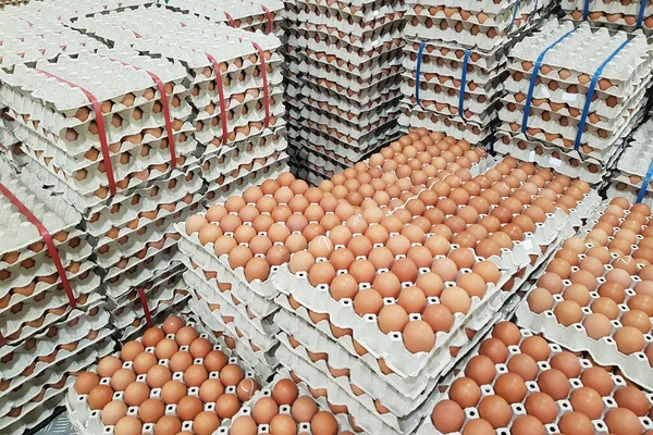 Süpermarkette satılık taze çiğ tavuk yumurtası.