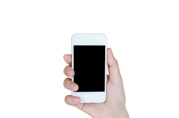 Azji Kobieta Ręka Trzyma Telefon Komórkowy Smartfon Odizolowany Białym Tle — Zdjęcie stockowe