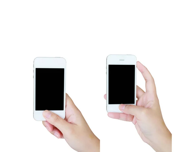 Asian Female Hand Holding Mobile Smartphone Isolated White Background — Stock Photo, Image