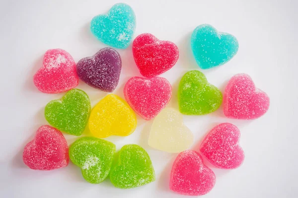 Colorful Hearts Candy White Valentines Background — Stock Photo, Image