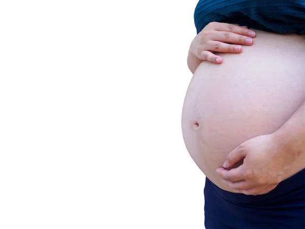 Aziatische Zwangere Vrouw Geïsoleerd Witte Achtergrond — Stockfoto