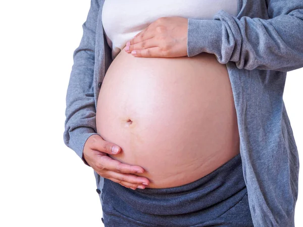 Zwangere Vrouw Geïsoleerd Witte Achtergrond — Stockfoto