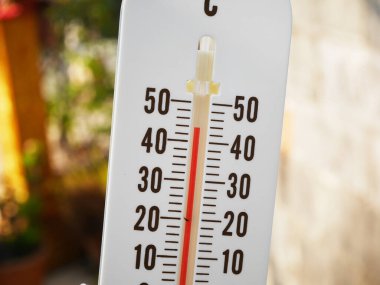 Kapalı termometre sıcaklığı Celsius derecesinde gösteriyor, sıcak sıcaklık