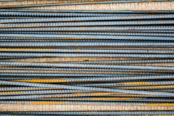 Deformed Steel Bars Reinforce Concrete Metal Texture Close — Stock Photo, Image