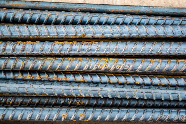 Barras Acero Deformadas Para Reforzar Hormigón Textura Metálica Cerca — Foto de Stock