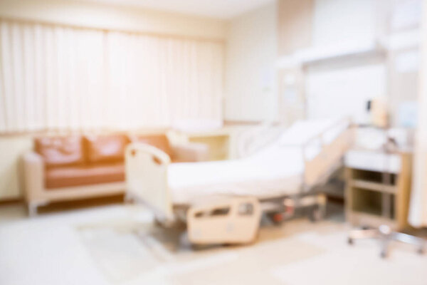 Abstract blur Hospital Room interior with medical bed for background