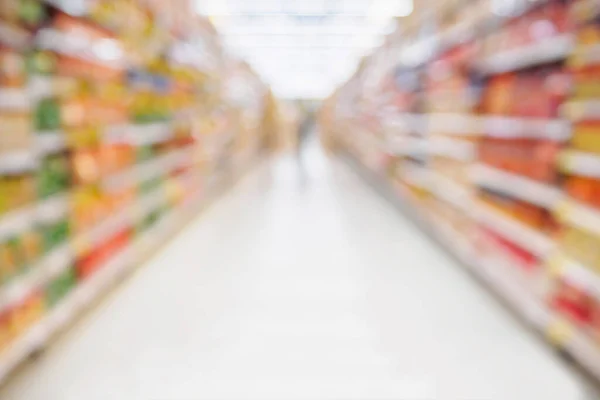 Alejka Supermarketów Półkami Produktów Abstrakcyjne Rozmycie Nieostre Tło — Zdjęcie stockowe