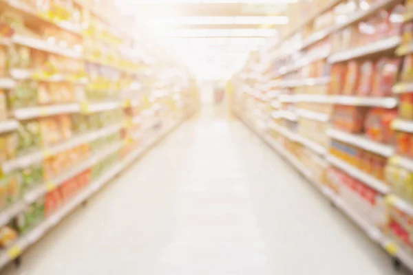 Empty Supermarket aisle shelves abstract blur defocused business background