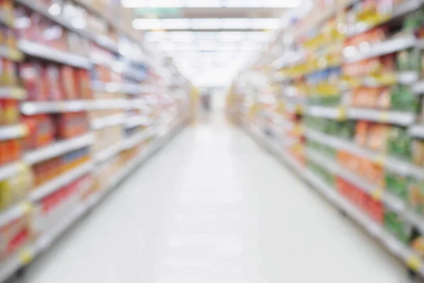 Empty Supermarket aisle shelves abstract blur defocused business background