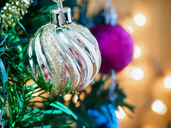 Decorações Árvore Natal Fundo Ramos — Fotografia de Stock