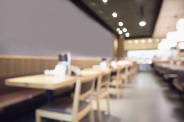 Bokeh ışıkları odaklı bulanık kafeterya restoranı.